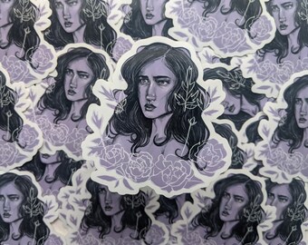 Pegatina de niña peonía morada