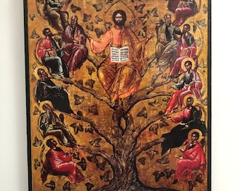 Handmade Byzantine Icon Of Jesus Christ the True Vine, 16th century Byzantine icon in the Byzantine museum of Athens