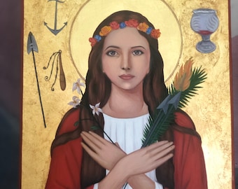 Saint Filumena- Philomena Hand Painted Orthodox Christian Byzantine Icon 22k Gold Leaf
