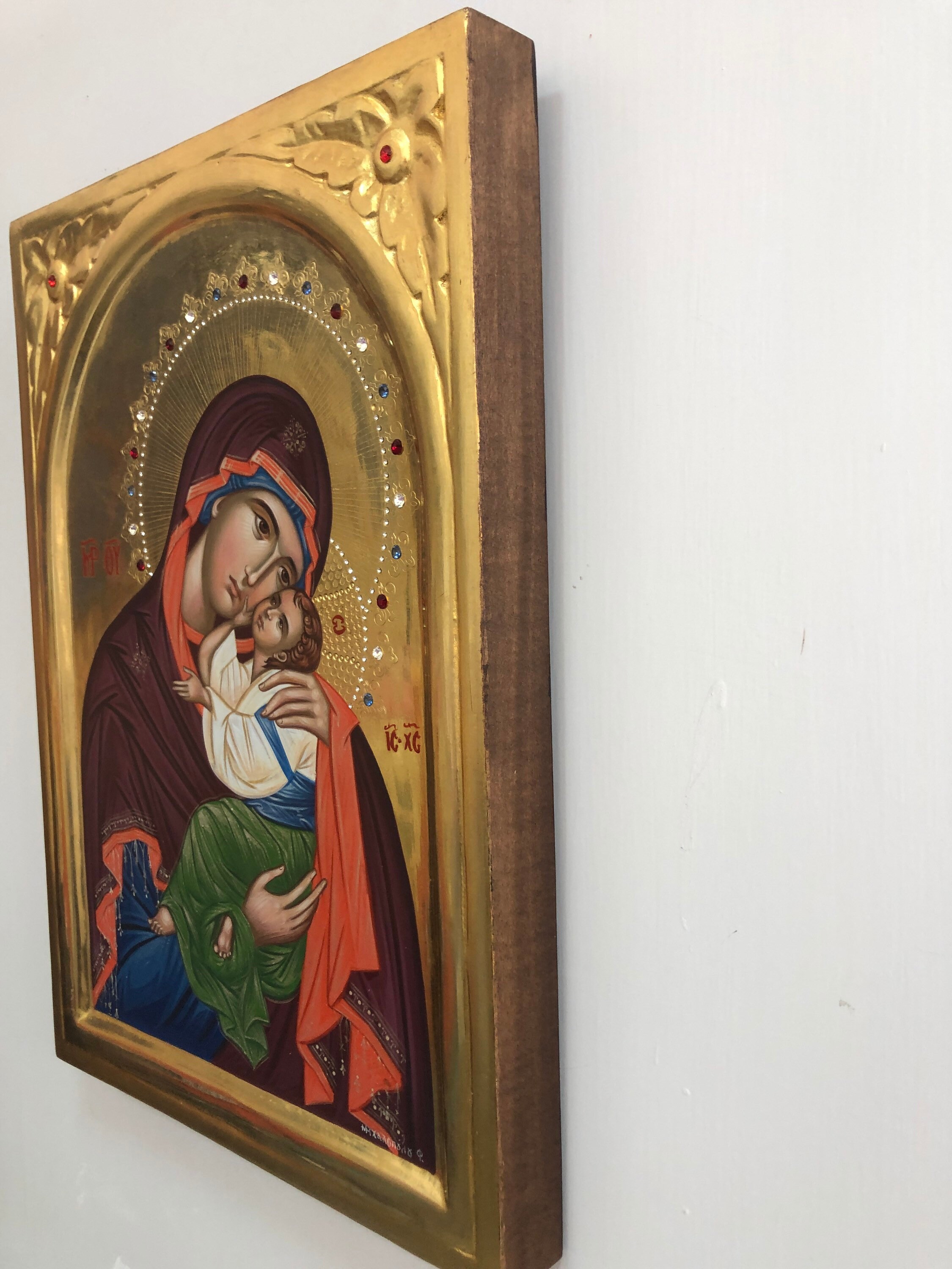 Virgin Mary and Child THE SWEET KISSING on Handmade Wood Crafted With ...