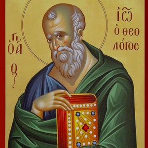 Saint John the Theologian Hand Painted Orthodox Christian Byzantine Icon 22k Gold Leaf