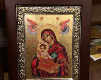 Handmade Byzantine Icon Of Our Lady Theotokos