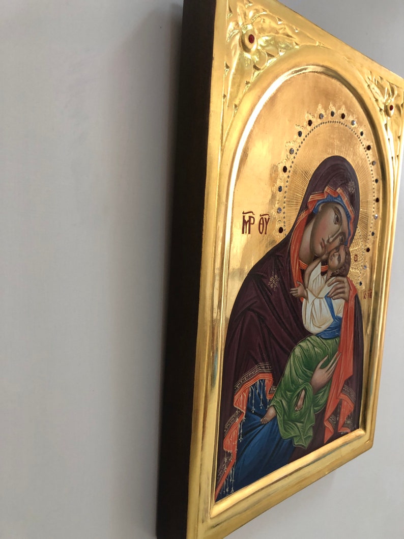 Virgin Mary and Child THE SWEET KISSING on Handmade Wood Crafted With ...