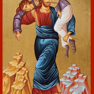 Hand painted Byzantine Icon Of Jesus Christ The Good Shepherd