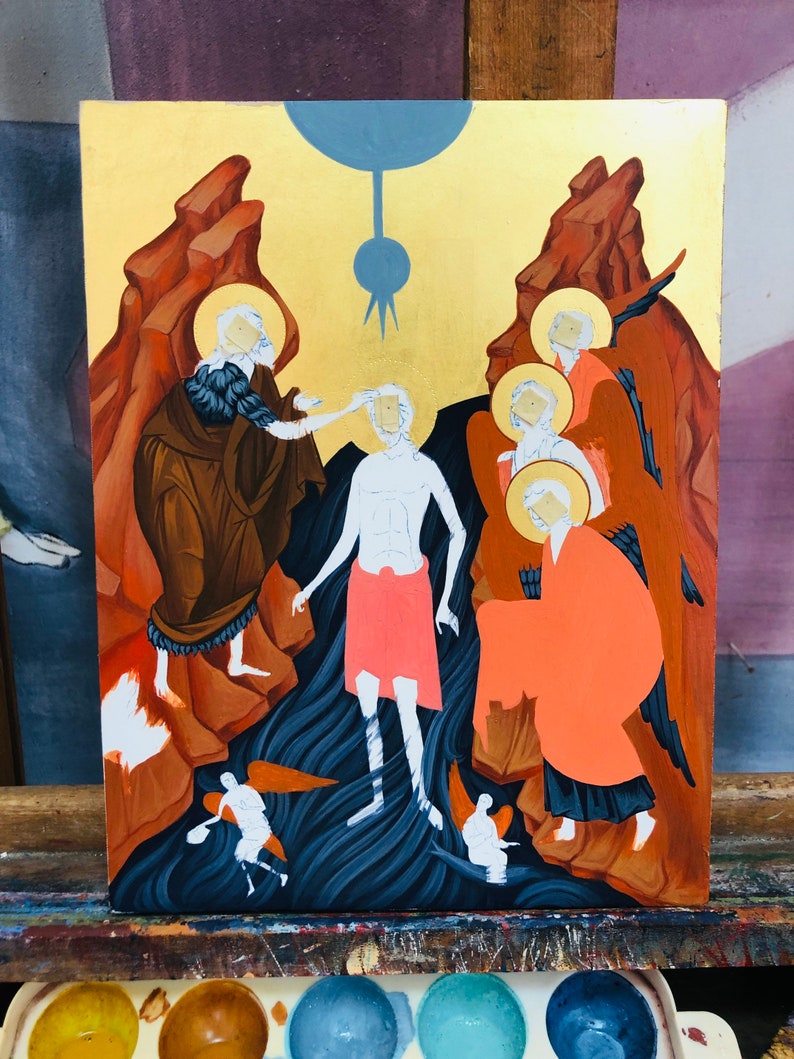 Théophanie-Le baptême de Jésus peint à la main icône byzantine image 7