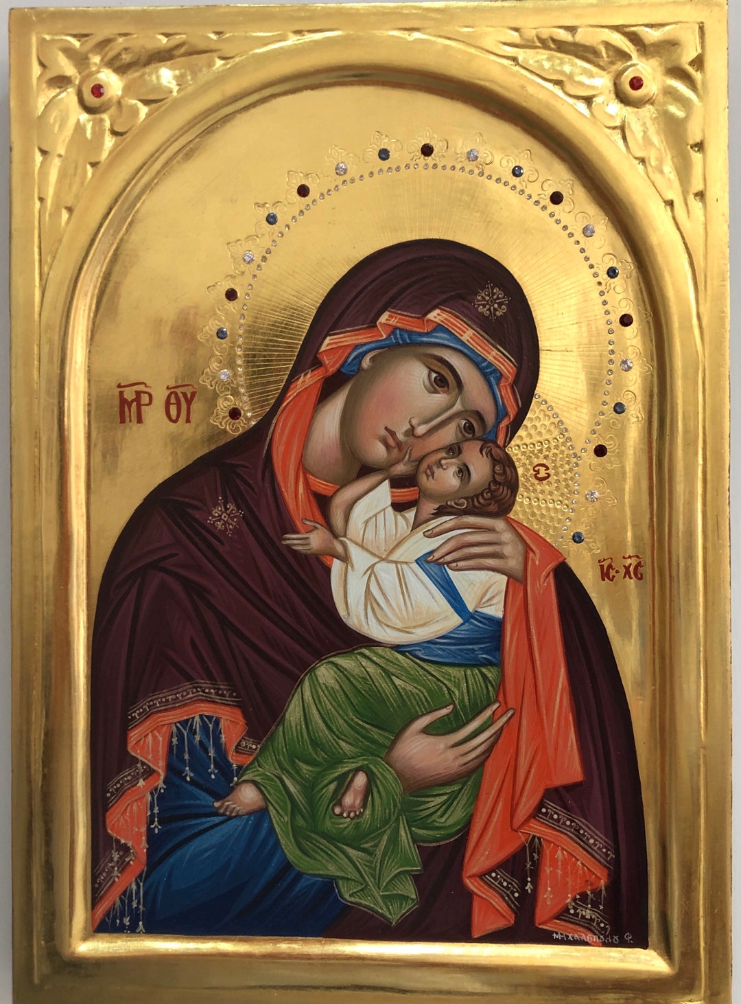 Virgin Mary and Child THE SWEET KISSING on Handmade Wood Crafted With ...