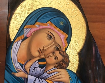 HAND PAINTED Byzantine Icon Of Virgin Mary