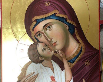 Icône byzantine peinte à la main de la Vierge Marie
