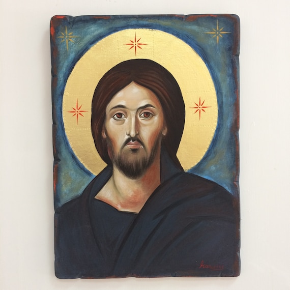 シナイのイエス・キリスト。手描きのビザンチン様式のイコン、パント