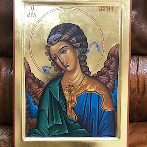 Handmade Byzantine Icon of Archangel Gabriel on wood with polished gold leaf 22κ