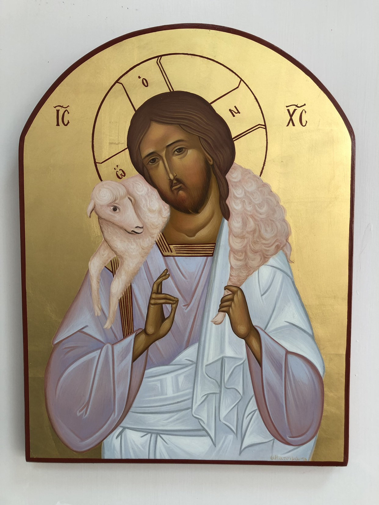 Hand painted Byzantine Icon Of Jesus Christ The Good Shepherd