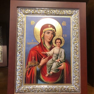 The Healer Theotokos Panagia  Our Lady Theotokos with silver frame 925