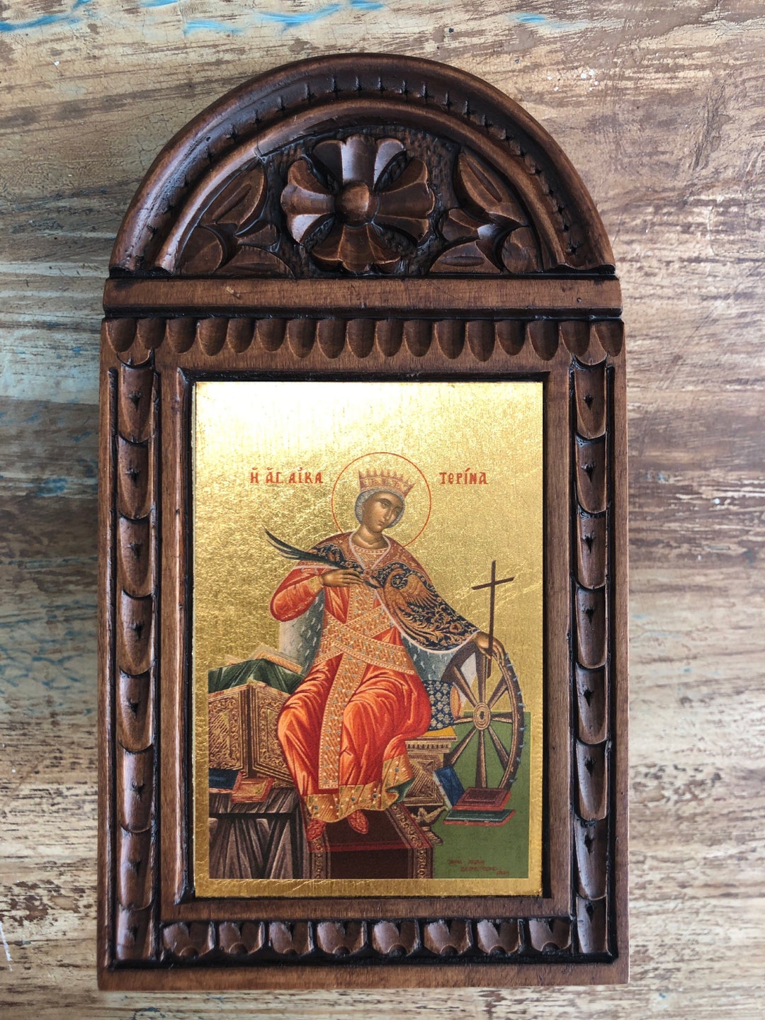 Handmade Byzantine Icon of " Saint Catherine" on Curved Wood - Etsy