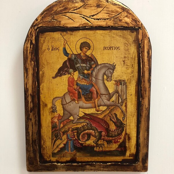 Handmade Byzantine Icon Of Saint Georgios-George the Trophier