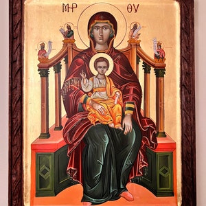 HAND PAINTED Byzantine Icon Of Virgin Mary with Prophets