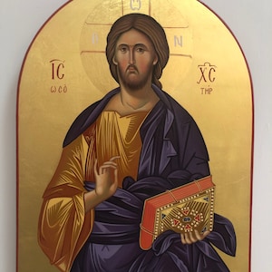 Hand painted Byzantine Icon Of Jesus Christ The Pantocrator