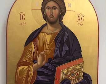Hand painted Byzantine Icon Of Jesus Christ The Pantocrator