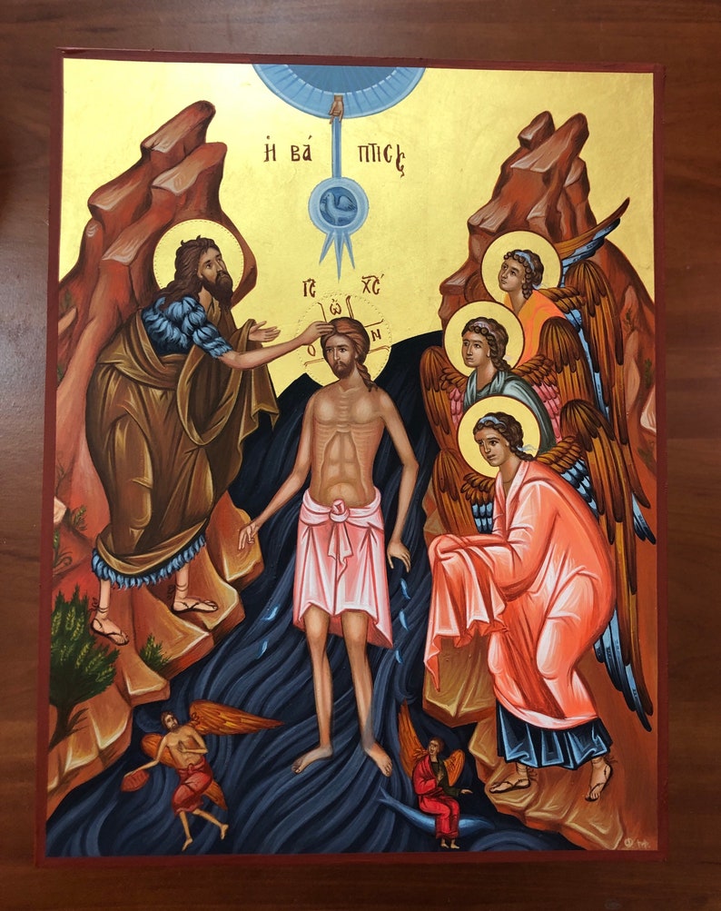 Théophanie-Le baptême de Jésus peint à la main icône byzantine image 1
