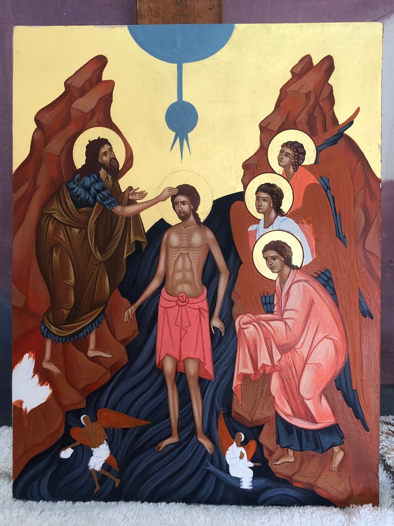Théophanie-Le baptême de Jésus peint à la main icône byzantine image 5
