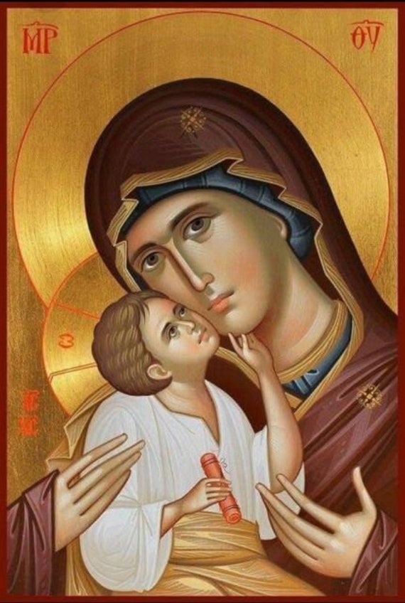 Icône byzantine peinte à la main de la Vierge Marie Etsy
