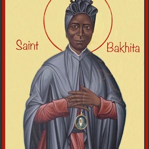 Handgemalte byzantinische Ikone des Heiligen Bakhita 22 Karat Blattgold