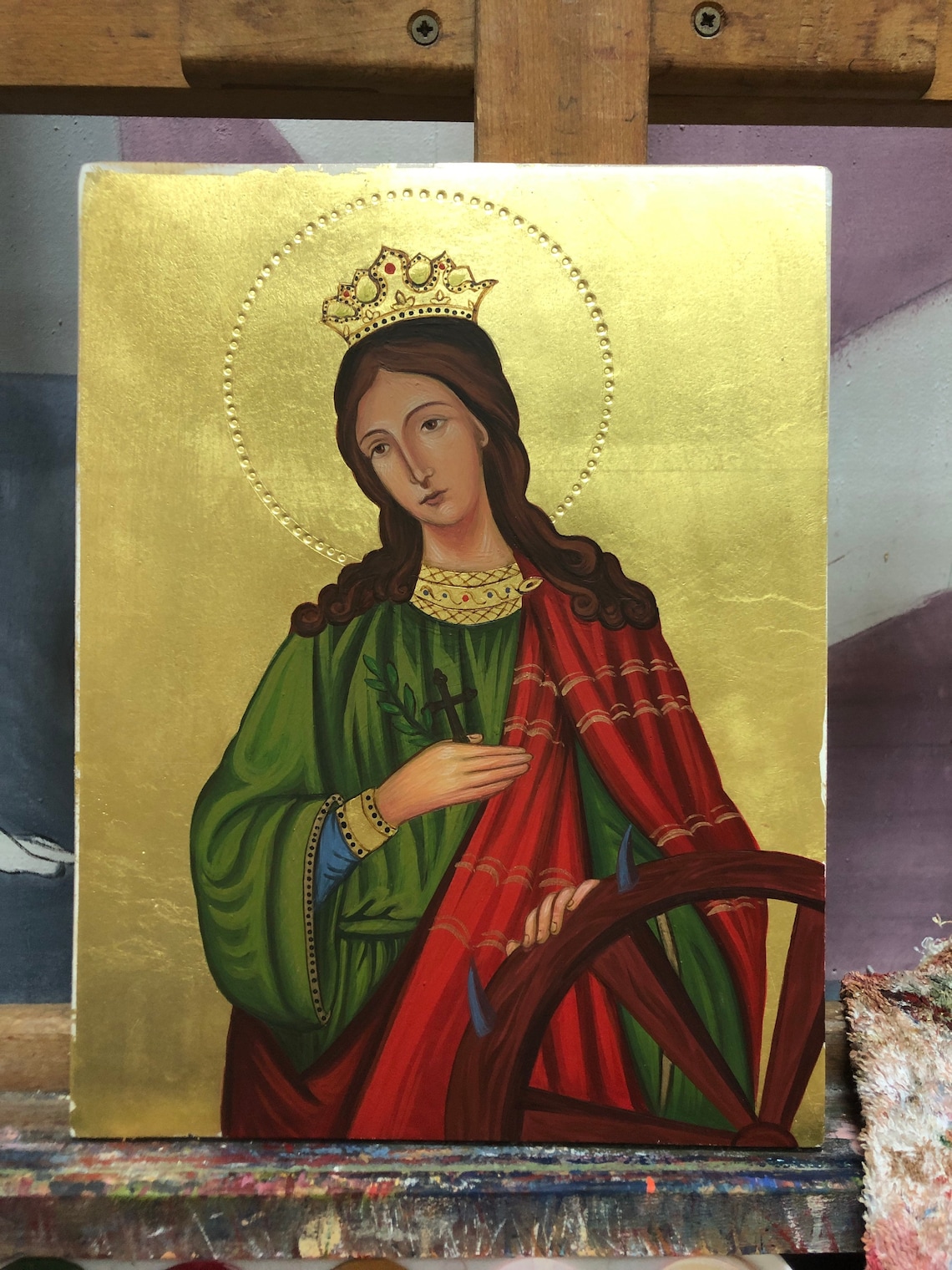 Handmade Byzantine Icon Saint Catherine on Wood With Gold Leaf - Etsy