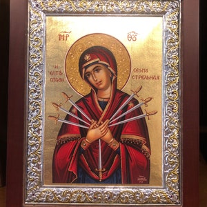 Virgin Mary of Sorrows- Seven swords Handmade Byzantine Icon