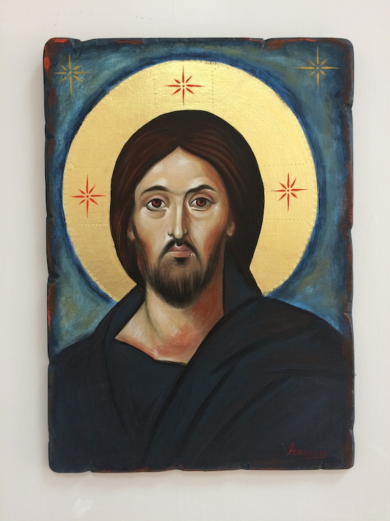 キリスト　イコン シナイのイエス・キリスト。手描きのビザンチン様式のイコン、パント
