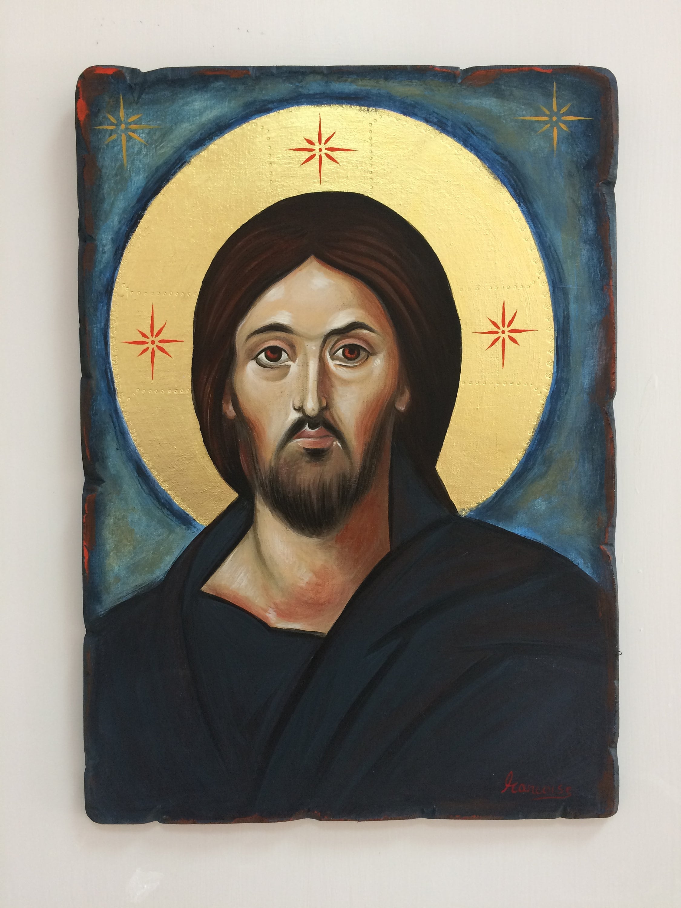 シナイのイエス・キリスト。手描きのビザンチン様式のイコン、パント