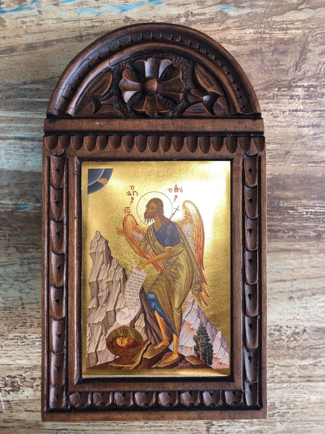 Handmade Byzantine Icon of " Saint John the Baptist " on Curved Wood - Etsy