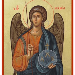 Handmade Byzantine Icon of Archangel Michael on wood with gold leaf 22 karats