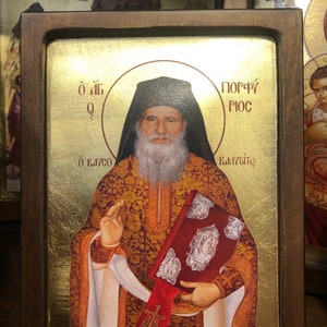 Handmade Byzantine Icon Of Saint Porphyrios the Kavsokalivitis