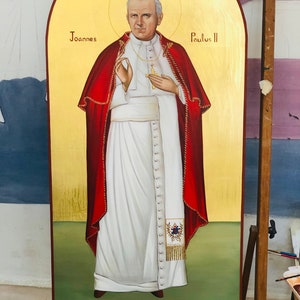 Saint Joannes  Paul II , 22karats gold leaf Hand Painted Byzantine Icon