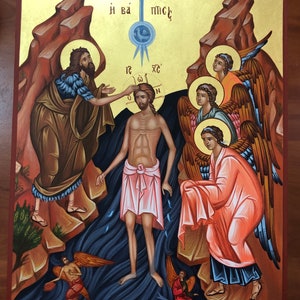 Théophanie-Le baptême de Jésus peint à la main icône byzantine image 3