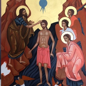 Théophanie-Le baptême de Jésus peint à la main icône byzantine image 4