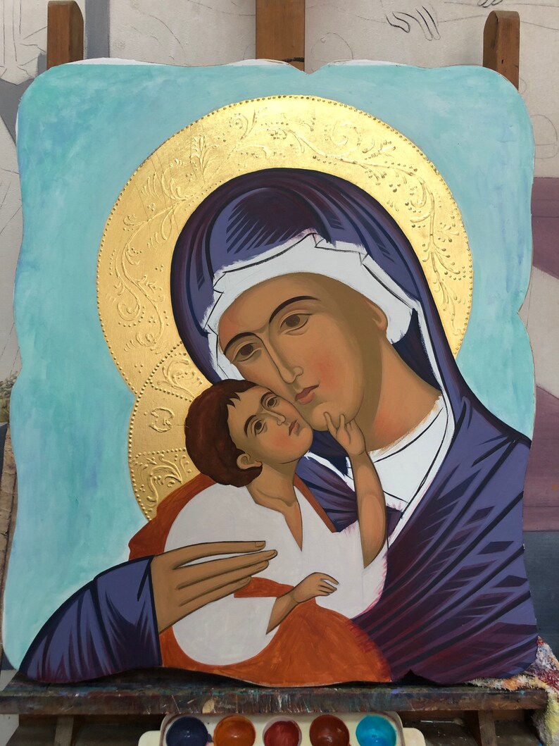 ICONO bizantino PINTADO DE MANO de la Virgen María y el Niño Etsy ICONO bizantino PINTADO DE MANO de la Virgen María y el Niño Etsy