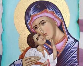 Virgin Mary and Child HAND PAINTED Byzantine Icon