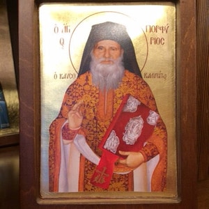 Handmade Byzantine Icon Of Saint Porphyrios the Kavsokalivitis