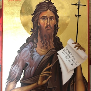 Saint John the Baptist Hand Painted Orthodox Christian Byzantine Icon 22k Gold Leaf