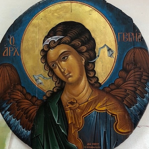 Archangel Gabriel HAND PAINTED Byzantine icon on old wood