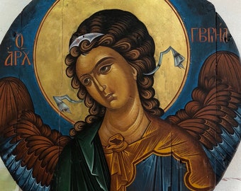 Archangel Gabriel HAND PAINTED Byzantine icon on old wood