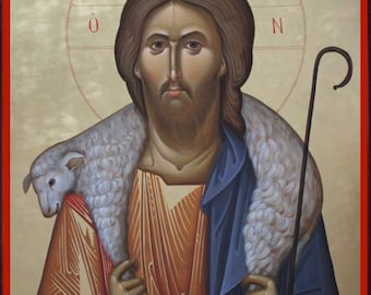 Jesus Christ the Good Shepherd 23karats  Gold Leaf Handmade Byzantine Icon