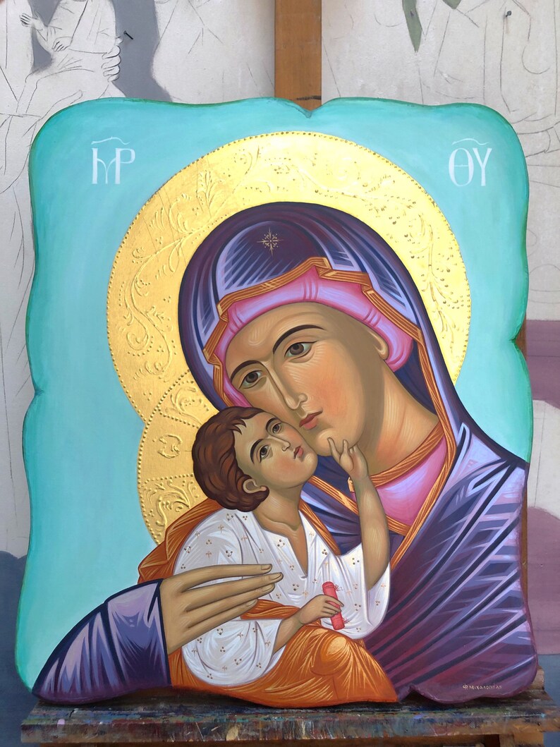 ICONO bizantino PINTADO DE MANO de la Virgen María y el Niño Etsy España ICONO bizantino PINTADO DE MANO de la Virgen María y el Niño Etsy España