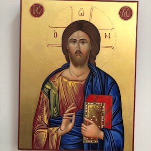 Hand painted Byzantine Icon Of Jesus Christ 23k Gold Leaf