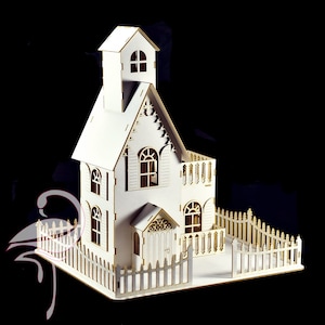 Casa 3D con valla (grande) - cartón de 1,5 mm de espesor