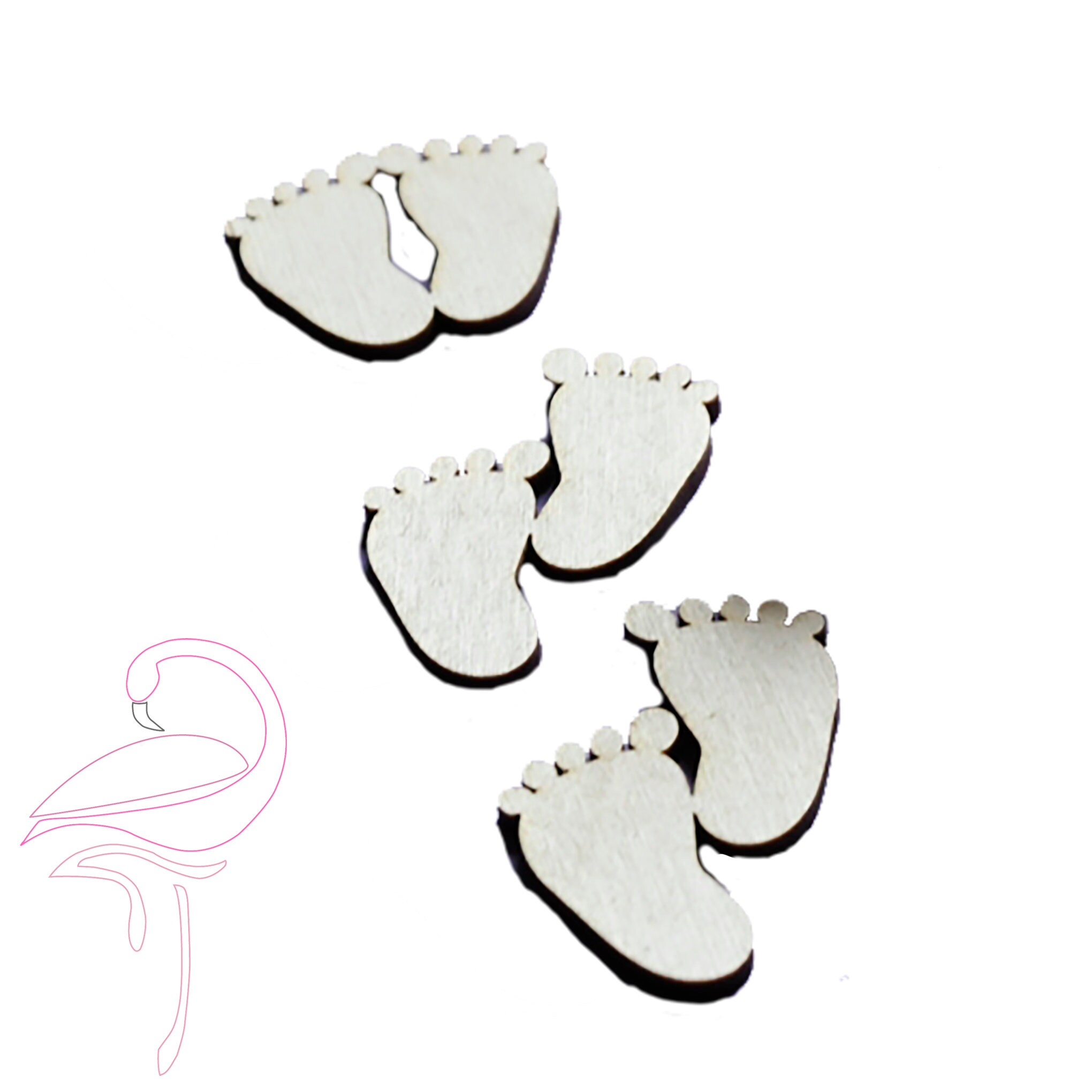 Pés de bebê x 4 conjuntos - 40 x 50mm - madeira com 3mm de espessura