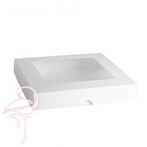 Caixa quadrada branca com tampa transparente - 150 x 150 x 25mm