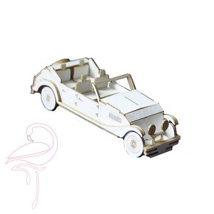 3D Vintage Car - 25 x 93mm - cartón blanco de 1 mm de espesor