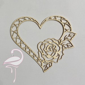 Marco - corazón con flor - cartulina blanca de 1,5 mm de espesor