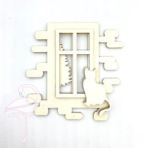 Chat près de la fenêtre - Carton 1,5 mm - 67 x 67 mm